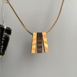 new Vintage genuine tiger eye Tri bar minimalist pendant necklace